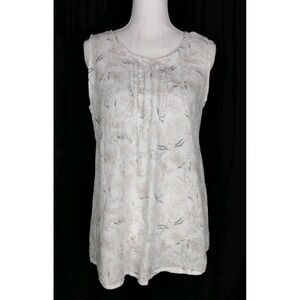 Laura Bianchi Women's White Floral Sleeveless Tank Top Blouse Linen Size‎ Medium